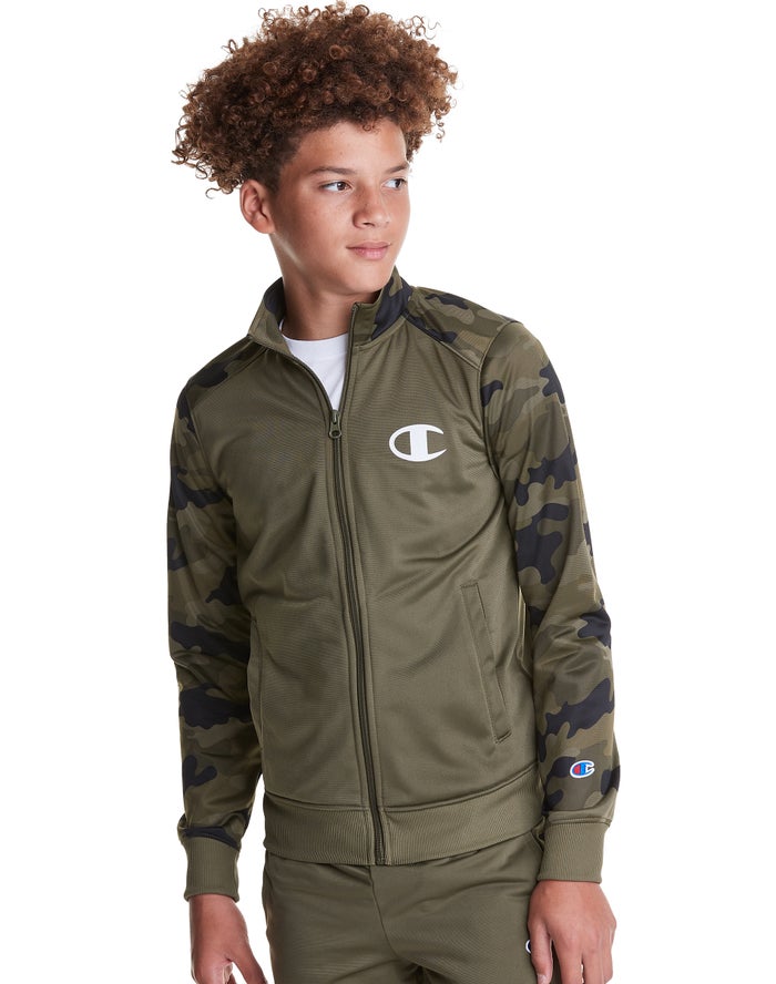 Chaqueta Champion Niño - Camo Track C + Script Logo ( Verde Oliva ) 0827945-FG